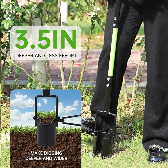 Long Handled Bulb Planter Tool 5 in 1 Lawn and Garden Tool for Digging and Digging Holes for Planting Flowers Turf Transplants Planting Tool Double Pedal with T-Long Handle
