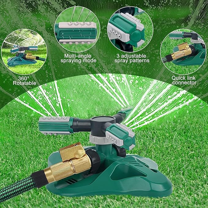 Garden Sprinkler,Upgrade Lawn Sprinkler Automatic 360 Degree Rotating Irrigation Sprinkler System, Garden Hose Sprinkler for Yard/Built in 36 Units Angle Spray Nozzles-1Pack(Green)