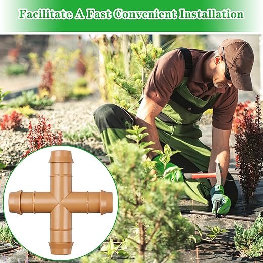 12 Pieces Drip Irrigation Barbed Cross Fittings： 1/2 Inch Drip Line 4 Way Connectors for 1/2" Drip Irrigation Tubing Irrigation System Replacement Parts for Sprinkler Systems