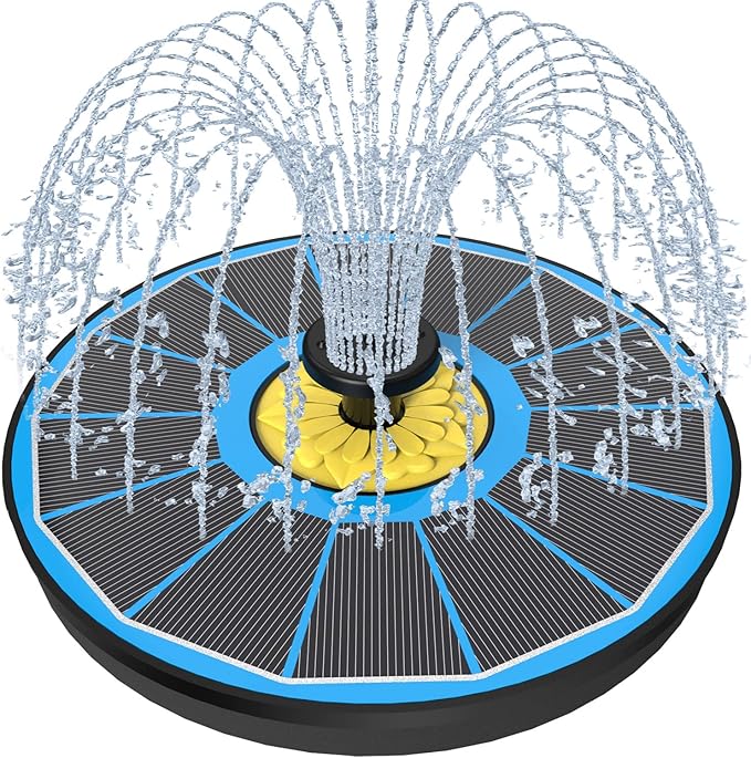 Solar Fountain for Bird Bath, 3.5W Upgraded Solar Bird Bath Fountain with 4 Fixed Pipes 7 Nozzles No Battery, Solar Fountain Pump for Bird Bath Small Ponds Pool Outdoor(Blue)