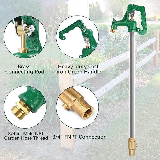 Yard Hydrant Frost Proof Outdoor Faucet Frost Free Freeze Proof Faucet for Yard Garden Farm Pasture Irrigation, Water Hydrant 3/4" Pipe Connection, 6.25ft Total Length 4' Bury