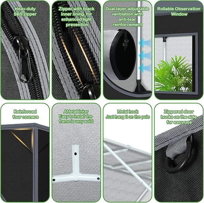 Grow Tent 120"x120"x78" Grow Tents Plant Tent 600D Mylar Reflective Grow Tent for Hydroponics Indoor Growing with Observation Window and Waterproof Floor Tray 10x10
