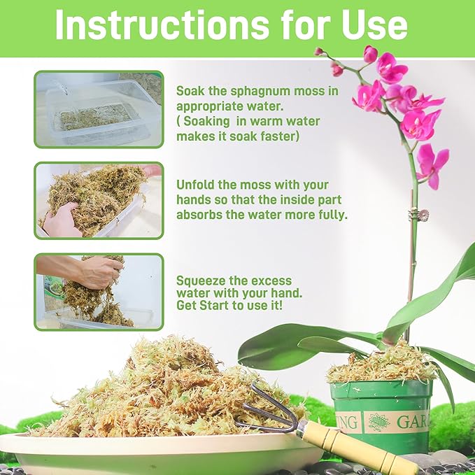4LB Sphagnum Moss for Plants Indoor, Premium Peat Moss for Reptiles Terrarium-80 Quarter, Natural Long Fiber Orchid Moss for Repotting Propagation Succulent Sarracenia Carnivorous Gardening