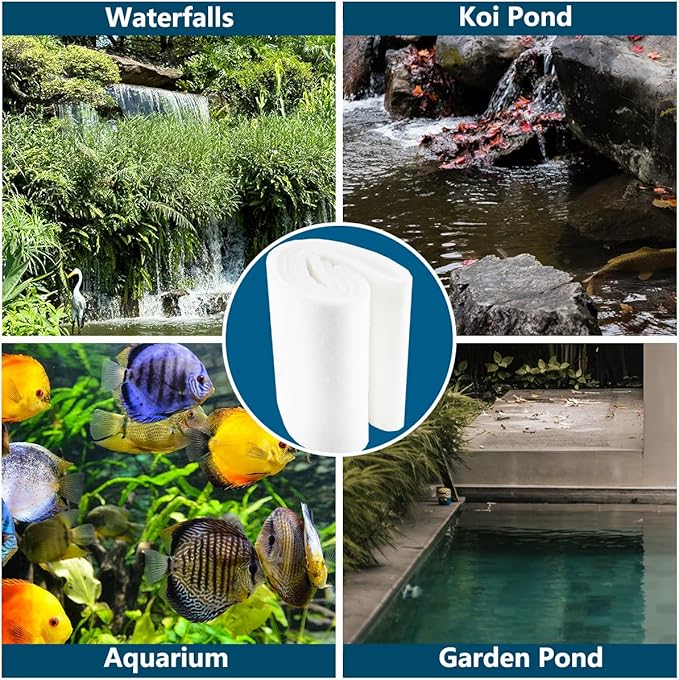 White Koi Pond Filter Pad Fine Bulk - Cut to Fit - Durable Fish Pond Filter Media - Water Garden Aquariums Filter Material - 39.6" (3.3 ft) x 8" x 3/5" - 4/5" Thickness - 2 Pack