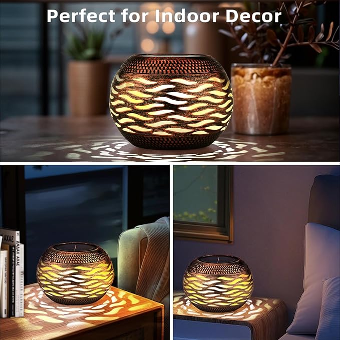 Waterproof Solar Lanterns Outdoor 2-Pack - Retro Metal Hollow-Out Garden Lights, Outdoor Yard Garden Porch Patio Lawn Inside Tabletop Decorations Unique Gardening Gifts for Women, Mom, Mother's Day