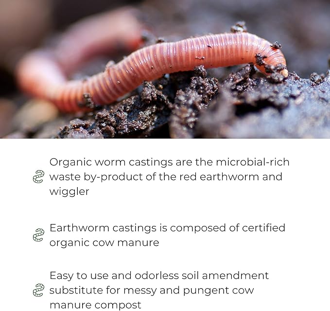 Earth Worm Castings – Organic Red Worm Compost Soil Amendment - .13 Cubic Foot ~6 Lbs - Approximately 1 Gallon - Organic Red Worm Vermiculture and Compost Home, Garden, Greenhouse, and Farm