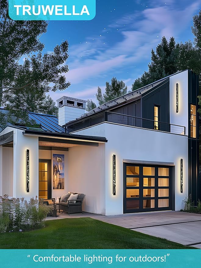 Modern Outdoor Wall Lights 11.8inch LED Long Wall Sconce 3000K Ginkgo Hollow Design Wall Mount Porch Lights 12W Exterior Lighting Fixtures for Patio Balcony Terrace Garden