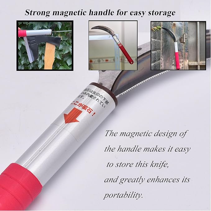 Scythe Garden Tool, Japanese Weeding Scymea, Scythe Tool, Weeding and Weed, Magnetic Handle, Durable SK5 Steel Blades, Compact and Portable, Great for Gardening and Agriculture, Soft Rubber Grip