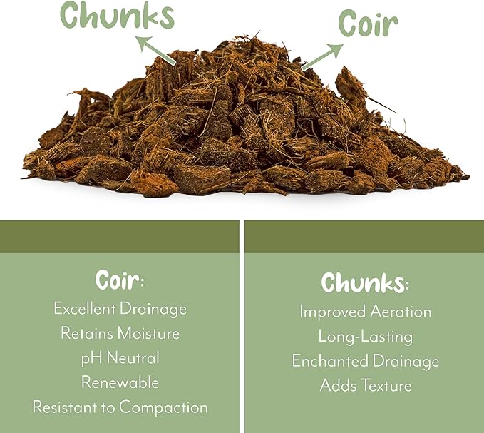 Loose Coco Coir Chips Mulch and Soil Amendment (12 Quarts); Premium Coconut Coir Substrate for Plants and Container Gardening