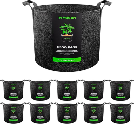 VIVOSUN 10-Pack 1 Gallon Grow Bags, Reinforced Planter Fabric Pots for Gardening Black