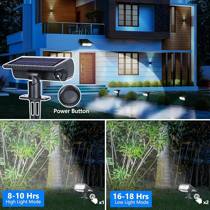 Toodour Solar Spot Lights Outdoor, 6 Pack Christmas Lights With 2 Modes, Waterproof Solar Powered Flood Landscape Lighting for Yard Garden Pathway Walkway Xmas Decor - Cool White
