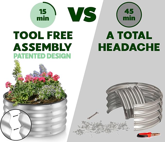 Galvanized Raised Garden Beds Outdoor // 2×2×1 ft Planter Raised Beds for Gardening, Vegetables, Flowers // Large Metal Garden Box (Silver) // Patented Tool-Free Design