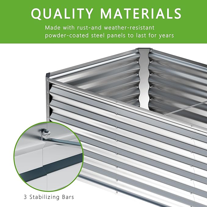 2PCS 8x4x1FT Galvanized Raised Garden Bed,Planter Raised Beds-Metal Garden Box,Large Plant for Outdoor Planting, Vegetables Bed,Flower,Herb-Sliver