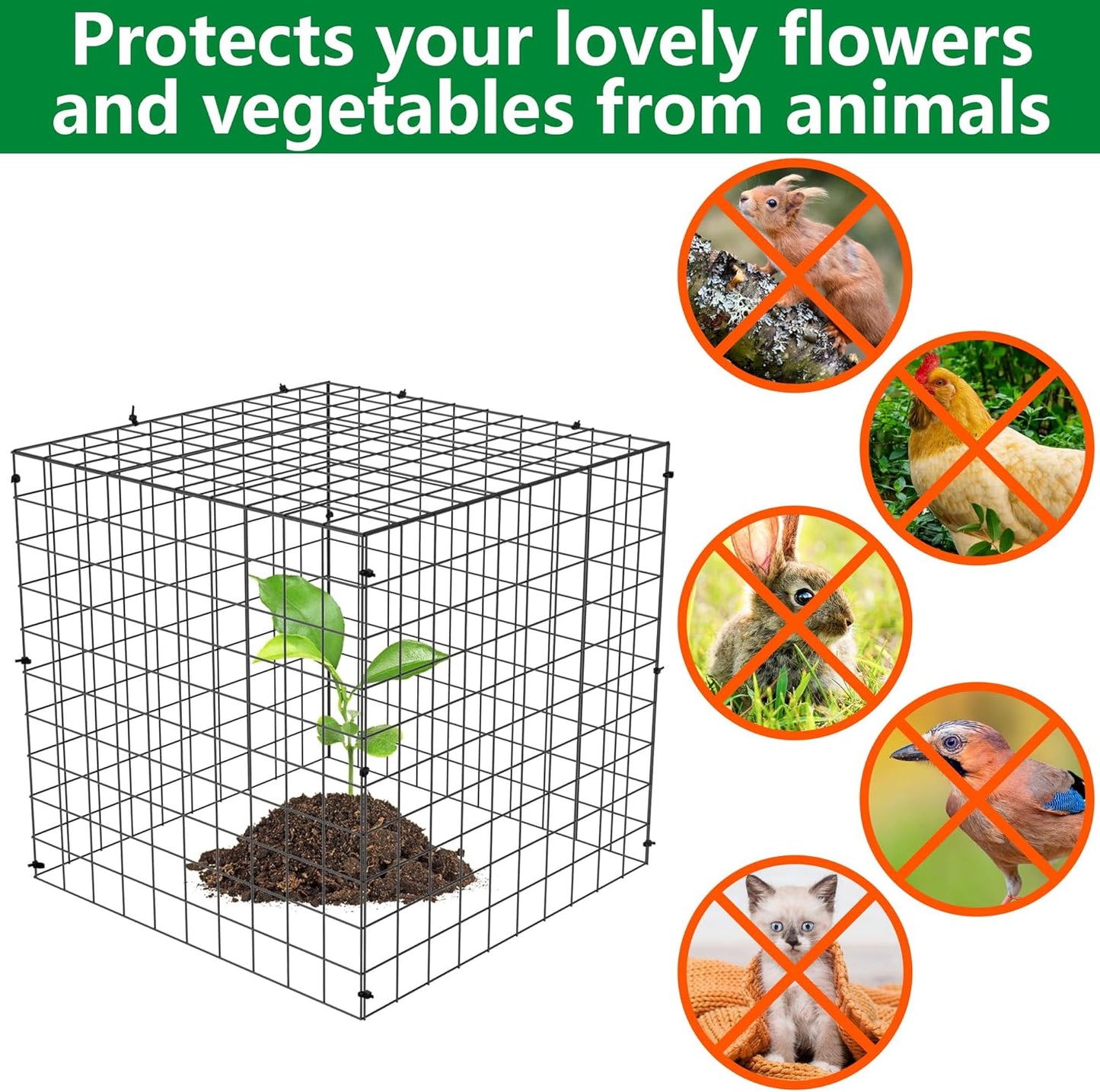 Adnee 7 Pack Wire Plant Protector with Cover-12x12x12 Inch Detachable Square Wire Cages to Prevent Animals-Metal Garden Plant Protector Cages for Protecting Plants Vegetables Flowers