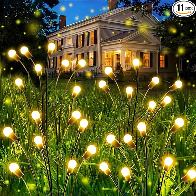 OZS 12Pack Total 96LED Solar Garden Lights - Solar Lights Outdoor, Solar Firefly Lights, Solar Swaying Light, Sway by Wind, Solar Lights Waterproof for Garden Patio Pathway Decoration(Warm White)