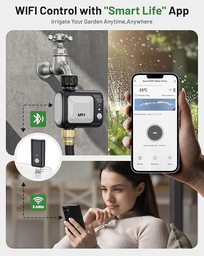 WiFi Sprinkler Timer, Unistyle Programmable Smart Water Timer, WiFi Irrigation Controller with Rain Delay/Auto Mode/Manual, Outdoor Hose Timer for Lawns, Yards and Garden