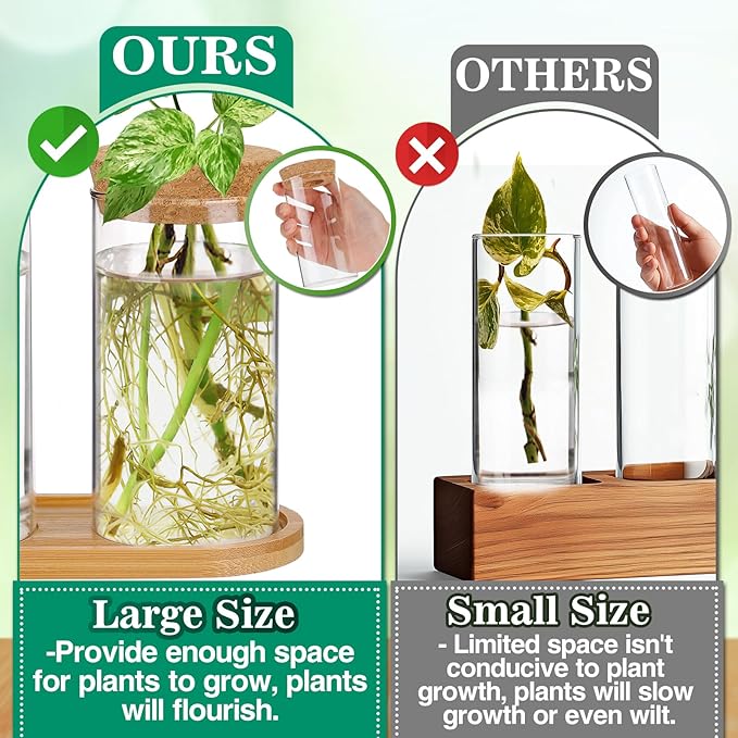 Plants Propagation Station - 2Pcs Desktop Plant Terrarium Glass Hydroponic Vases, Water Plant Propagating Jars, Gardening Gifts for Women Mom Plant Lovers (Thin Straight Shape, Conjoined Tray Style)