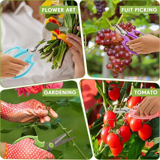 Amylove 12 Pcs Garden Flower Scissors Pruning Scissors Floral Shears Stainless Steel Garden Clippers with Comfortable Handles Flower Cutters for Branches Leaves Fruit Picking Trimming (Fresh Color)