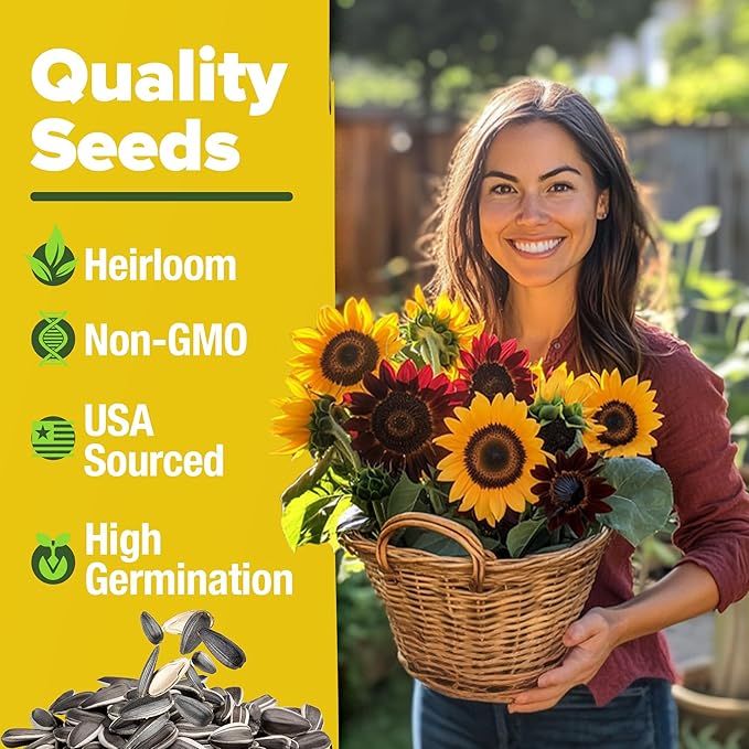 HOME GROWN Sunflower Seeds for Planting (8 Unique Varieties) 1000+ Sun Flower Seeds to Plant - Grow Dwarf Sunflowers, Mexican Sunflowers, Wild, Lemon Queen, Autumn Beauty, Sunspot, Velvet Queen