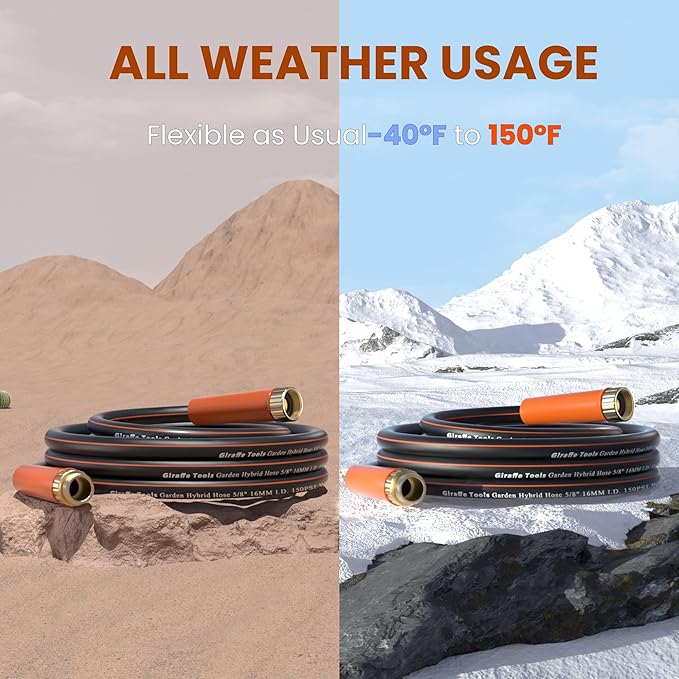 Giraffe Tools Garden Hose 12ft x 3/4", Heavy Duty Water Hose, Flexible, Hybrid Lightweight Hose with Swivel Handle, Male to Female Fittings, Burst 600 PSI