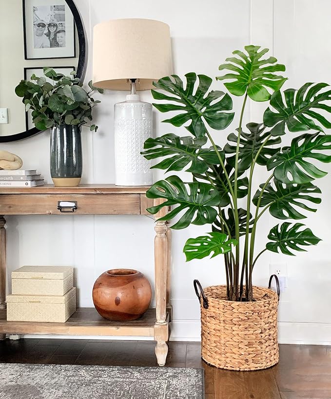 Hollyone Artificial Monstera Deliciosa Plant 4.5FT Tall Fake Tropical Palm Plants Trees Faux Monstera Indoor Swiss Cheese Plants for Indoor Outdoor Home Office Garden Living Room Decoration, 1 Pack