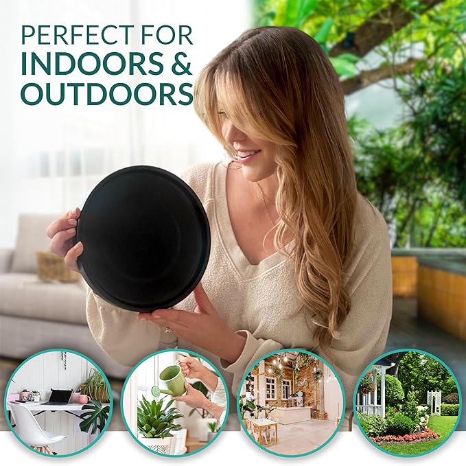 Willowy 9 Inch Black Ceramic Pot Saucer - Drainage Tray for 6, 7, 8 Inch Planters + More Sizes