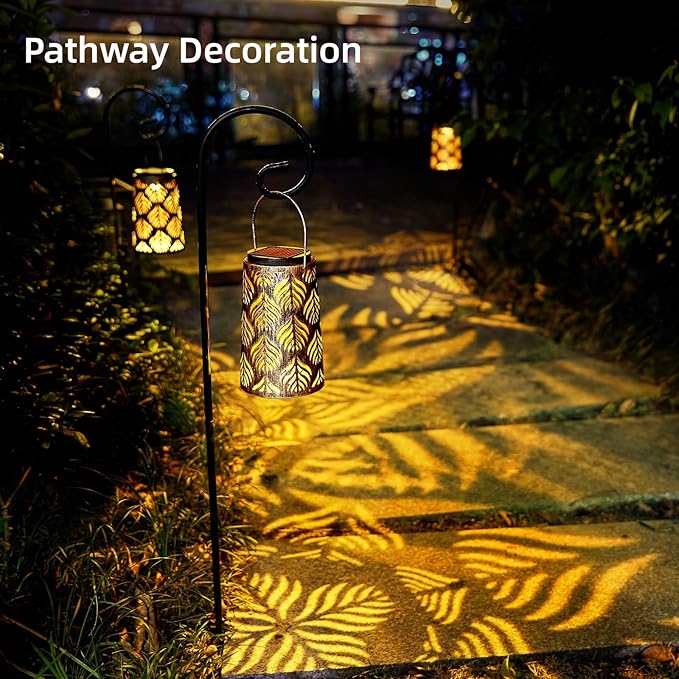 Solar Lantern Outdoor Garden Decor 2 Pack Hanging Solar Lantern Lights, Farmhouse Decor Outdoor Lantern, Waterproof Lantern for Patio, Yard, Table, Pathway Halloween Christmas Day Decor