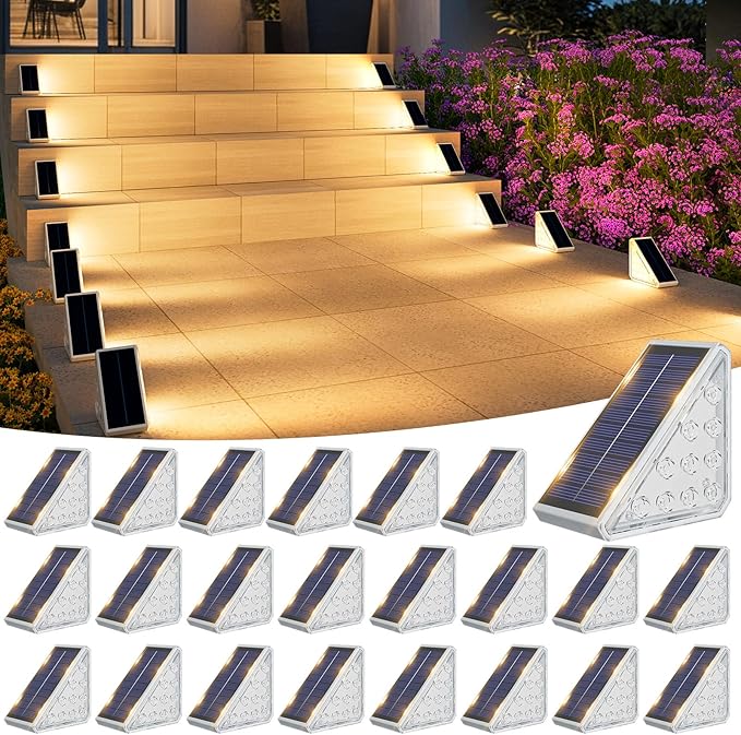 VOLISUN Solar Step Lights for Outside 24 Pack, Solar Stair Lights Outdoor Waterproof IP67, LED Outdoor Step Lights, Outdoor Stair Lights Decor for Deck, Front Step, Front Porch and Patio (Warm White)