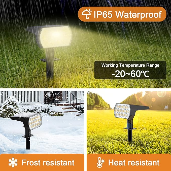 WELALO Solar Spot Lights Outdoor, [2 Pack/52 LED/3 Modes] 2-in-1 Solar Landscape Spotlights, Solar Powered Security Lights, IP65 Waterproof Wall Lights for Walkway Yard Garden Driveway(Warm White)