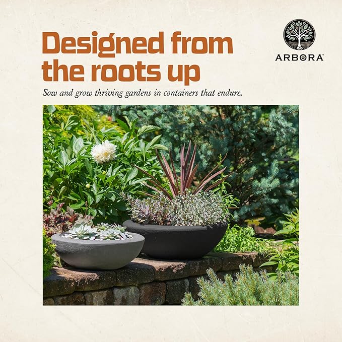 ARBORA 26" Santorini Bowl 2-Pack with Classic Cream Finish - Polyresin Indoor and Outdoor Planter2, Durable, Weatherproof, Lightweight, Large Plant Pots for Patio, Garden, Deck, Entryway