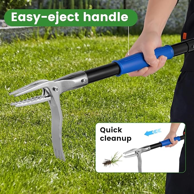 Stainless Steel Stand Up Weed Puller Tool - 51" Long Ergonomic Handle with Easy-Eject Claw, No-Bend Weeding Tool for Deep Roots, Heavy Duty Garden Weeder for Hard Soil & Dandelions