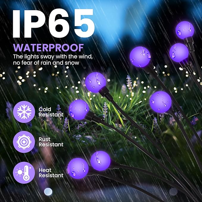 Solar Lights Outdoor Decoration, Waterproof Xmas Outdoor Lights Decor for Yard, Patio, Garden, and Front Porch, 10 LEDs Swing with The Wind (1 Pack, Purple)