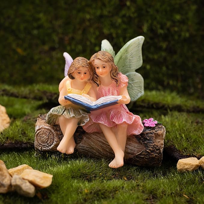 Fairies for Fairy Garden, Fairy Garden Accessories for a Garden - Garden Fairies for a Miniature Fairy Garden - Cute Fairy Garden Fairies, Sitting Sister Fairies
