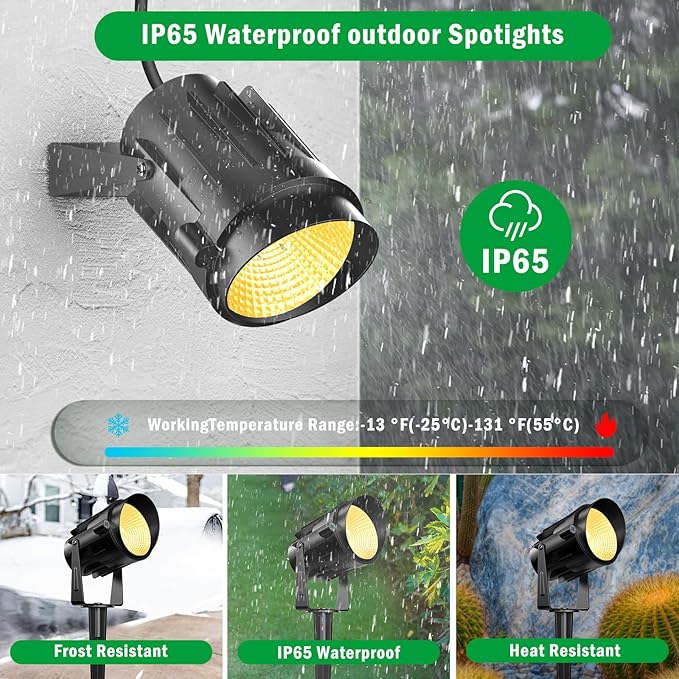 Outdoor Landscape Lighting: 18 CoB LEDs IP65 Waterproof Landscape Lights Plug in, 10W 2700K Warm White Outdoor Spot Lights for Yard Garden Pathway House
