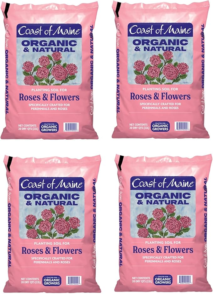 Coast of Maine Roses and Flowers, 20qt (Pack of 4) Organic and Natural Planting Soil for Roses, Annual and Perennial Flowers