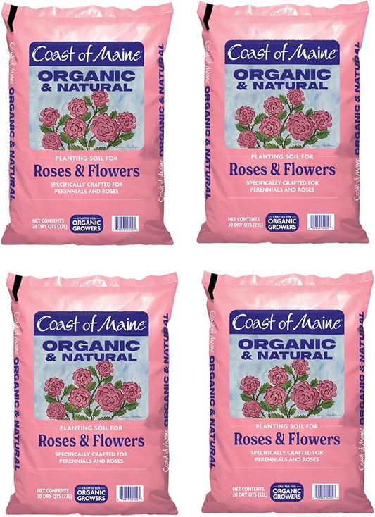 Coast of Maine Roses and Flowers, 20qt (Pack of 4) Organic and Natural Planting Soil for Roses, Annual and Perennial Flowers