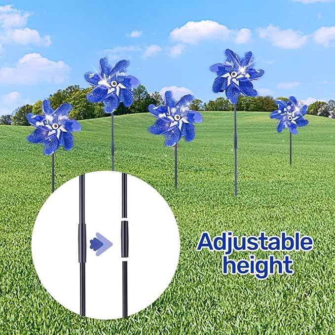 BATTIFE 10 Packs Blue Pinwheels for Yard and Garden, Sparkly Reflective Pinwheel for Scare Birds Away, Wind Spinner Deterrent Outdoor