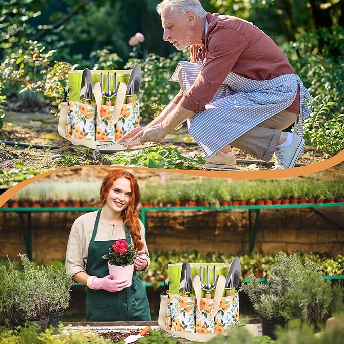 Garden Tools Set, Heavy Duty Gardening Hand Tools with Shoulder Crossbody Garden Tote Bag, Rust-Proof Garden Tools with Wood Handle, Ideal Gardening Gifts for Women Men