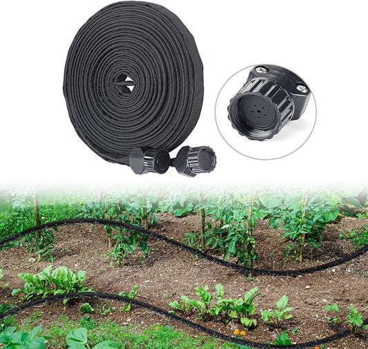 Soaker Hose 75FT for Garden Beds - 3/4" Heavy Duty Double Layer Drip Irrigation Hose, Save 85% Water- Linkable Flat Soaker Hose for Lawn Flower Bed Vegetable Field Effective Watering