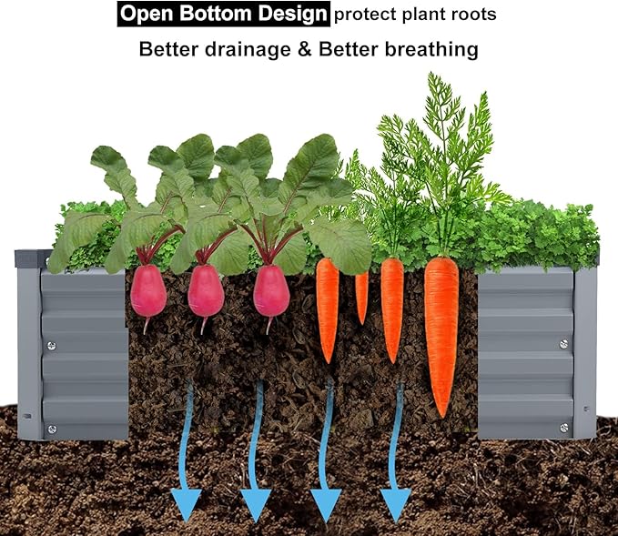 2 Pack 8x4x1FT Galvanized Raised Garden Beds Kit Outdoor Metal Gardening Planter Box for Vegetable Elevated Flower Herbs,Gray
