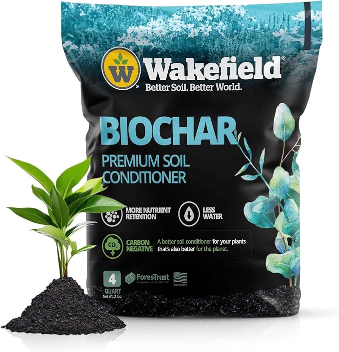Wakefield Premium Biochar Soil Conditioner – 100% Pure Organic Biochar Soil to Boost Nutrient Retention & Water Efficiency for Houseplants, Gardens, & Lawns – 4 Quarts