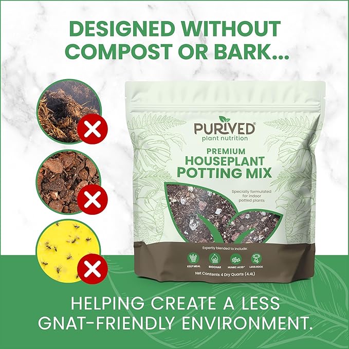 Purived Premium Houseplant Potting Mix | 4 Quarts | Ideal Soil Drainage & Moisture Retention for Indoor Potted Plants | with Kelp, Biochar, Lava Rock & Humic Acid | Made in USA