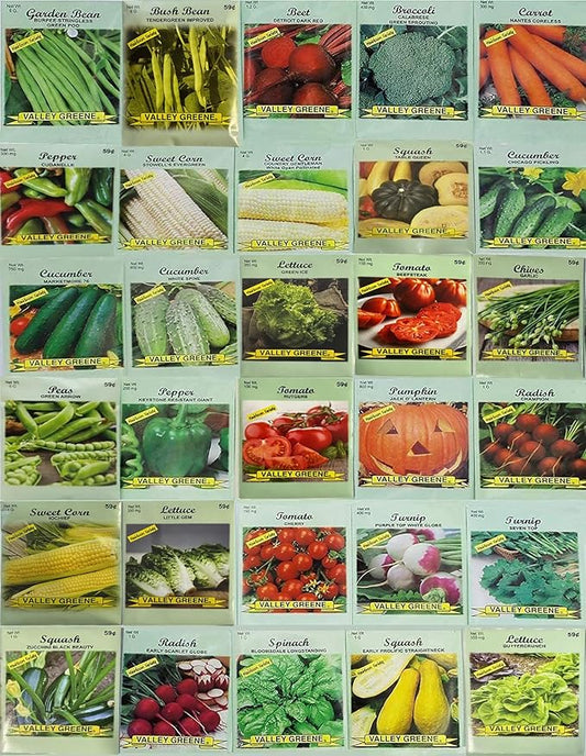 30 Packs of Deluxe Valley Greene Heirloom Vegetable Garden Seeds Non-GMO(Guaranteed 30 Different Varieties as Listed)
