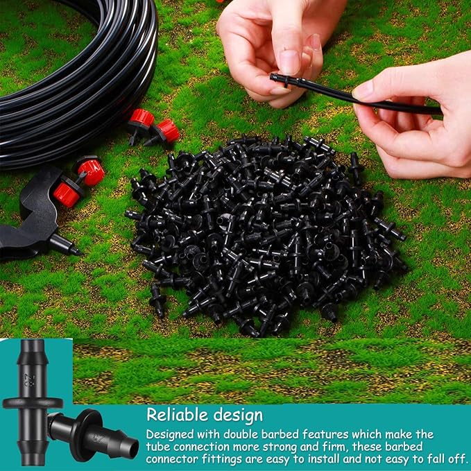 200Pcs Drip Irrigation Connectors, HOINCO Drip Irrigation Barbed Connectors Fit for 1/4-Inch Tubing, Irrigation Straight-Through Joints, Garden Lawn Water Hose Connectors for Drip or Sprinkler Systems