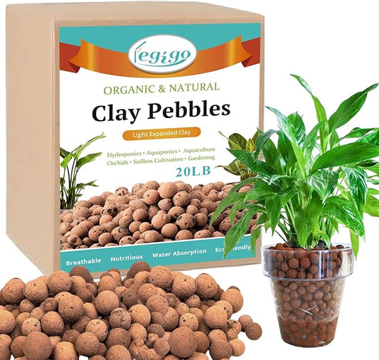 Legigo 19 LBS Organic Expanded Clay Pebbles, 4mm -16mm Light Expanded Clay Aggregate, Natural Clay Pebbles for Hydroponic & Aquaponics Growing, Orchid Potting Mix, Dutch Buckets, Drainage