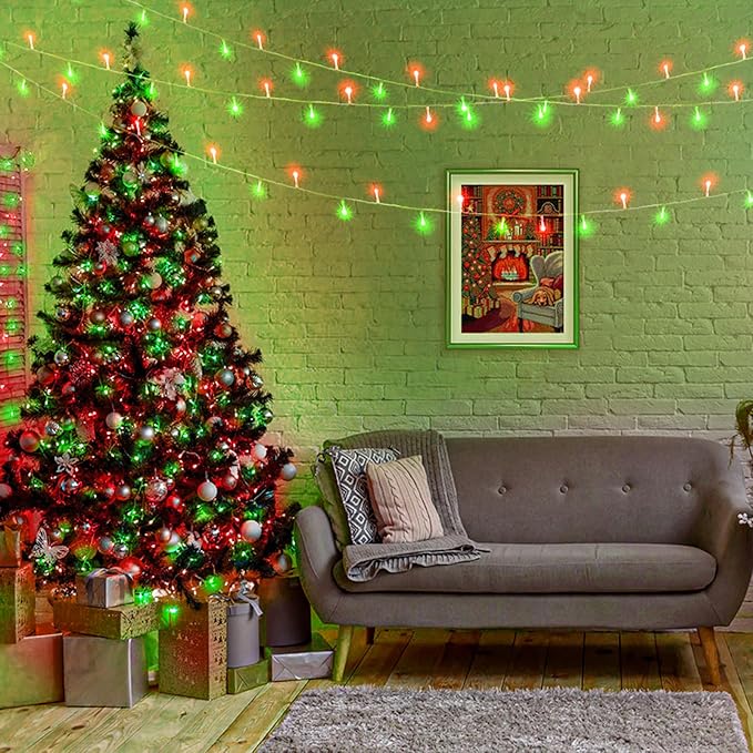 Vivideal 200 LED Red and Green Christmas Lights - 66ft String Lights Indoor Clear Wire 8 Modes Plug in Waterproof Fairy Lights with Timer Memory for Indoor Outside Bedroom Home Party Decorations