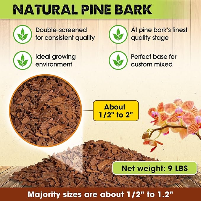 DUSPRO Orchid Bark Bulk, Fine Orchid Bark for Plants, Optimal Texture Bark for Orchids, Ideal Wood Chips for Plants, Plant Bark for Potting, Bark Soil for Plants (16 qts, Standard Bark)