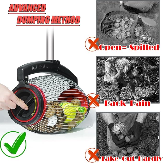 Zozen Nut Gatherer, Walnut Picker Upper Roller, Pinecone Picker Upper - Side Opening Dump | Apply to Walnut, Pecan, Hickory, Chestnuts, Buckeyes, Golf, Crab Apple Objects Size 1'' to 2.5''; 1.5 Gallon