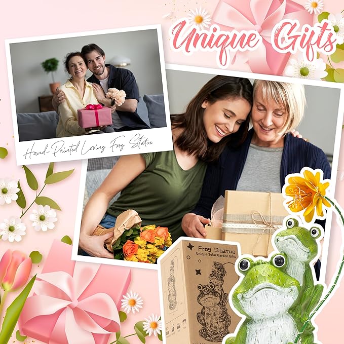 GIGALUMI Solar Garden Decor Flower Umbrella Frog Statues Outdoor, Birthday Gifts for Women, Gifts for Mom Grandma Senior Elder, Elephant Ornament for Balcony, Garden, Patio, Yard, Lawn