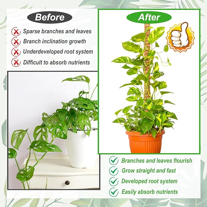 48 Inch Moss Pole, 3 Pack Bendable Moss Pole for Plants Monstera, Climbing Plants Indoor, Support Stakes, Coco Coir Poles, Trellis, Potted Plant Sticks Support